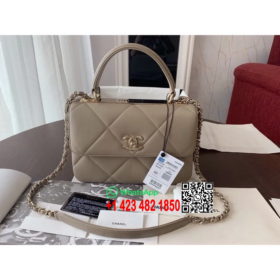 Chanel Kare Kapitone Trendy Cc çanta 25cm As92236 Altın Donanım Kuzu Deri Ilkler/yaz 2022 Koleksiyonu, Gri