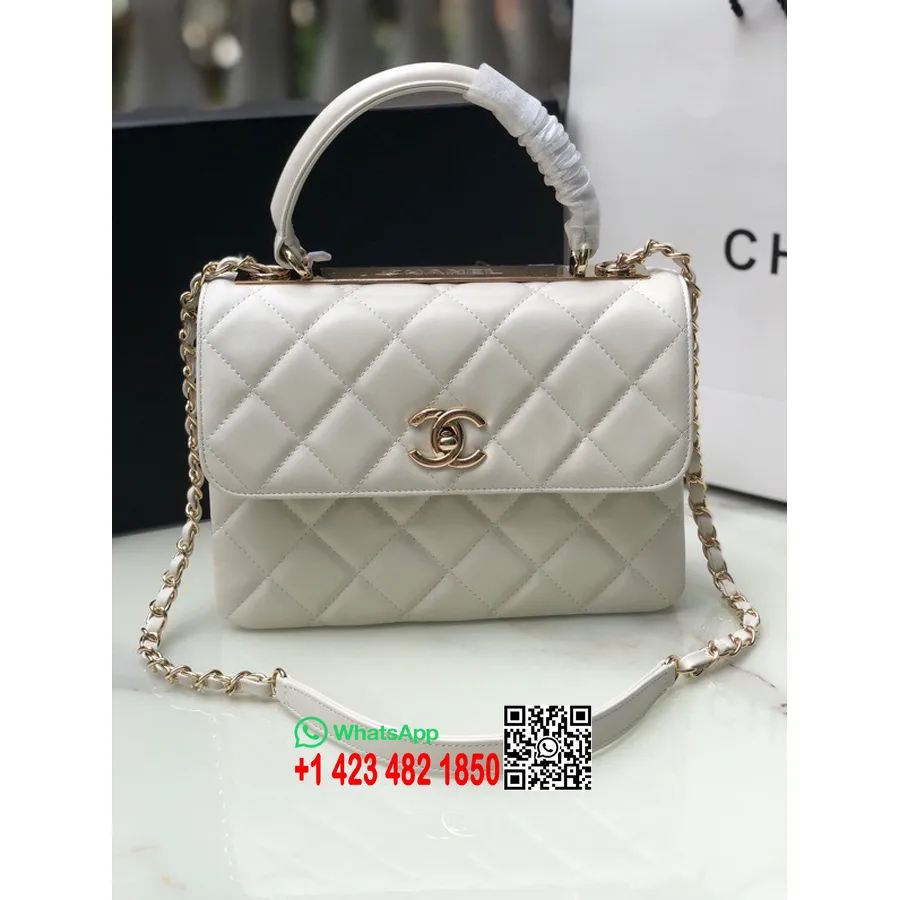 Chanel Stepēta Moderna Cc Soma 25cm As92236 Zelta Aparatūra Jēra āda 2022. Gada Pavasara/vasaras Kolekcija, Balta