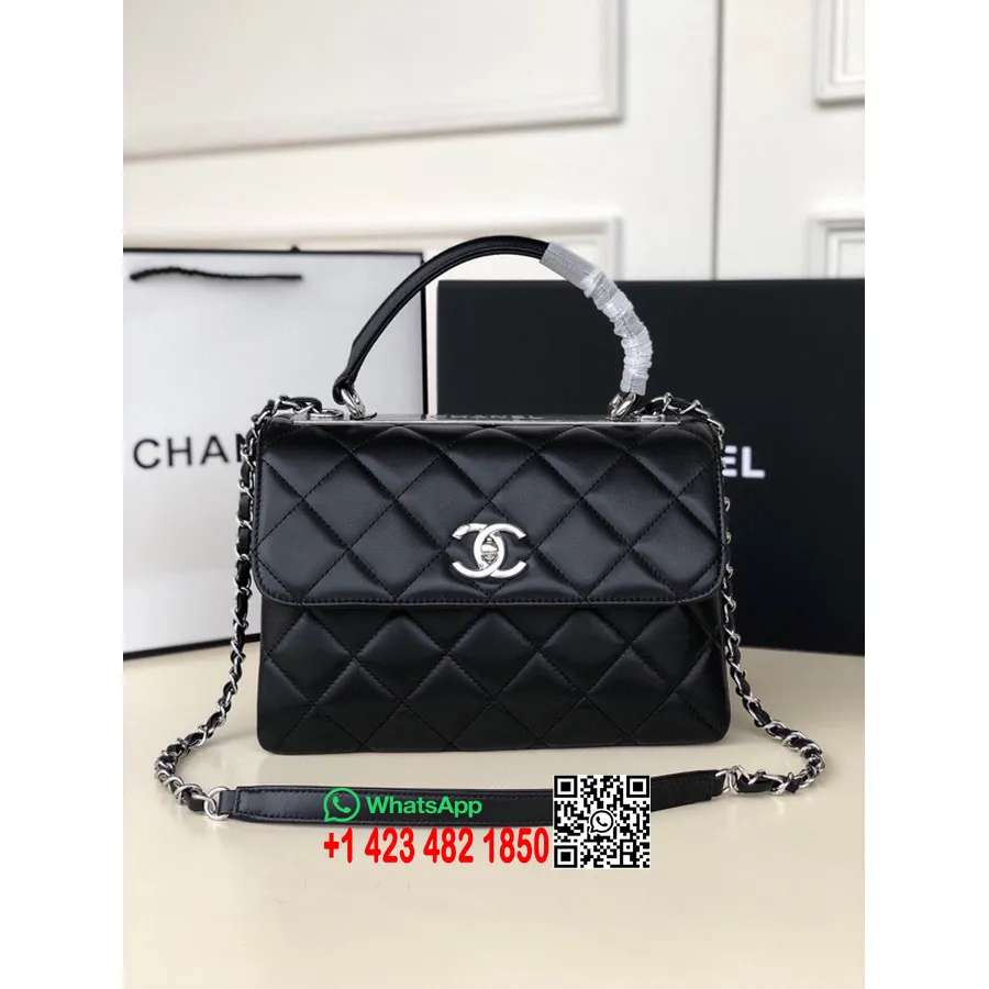 Chanel Stepēta Moderna Cc Soma 25cm As92236 Sudraba Aparatūra Jēra āda 2022 Pavasara/vasaras Kolekcija, Melna