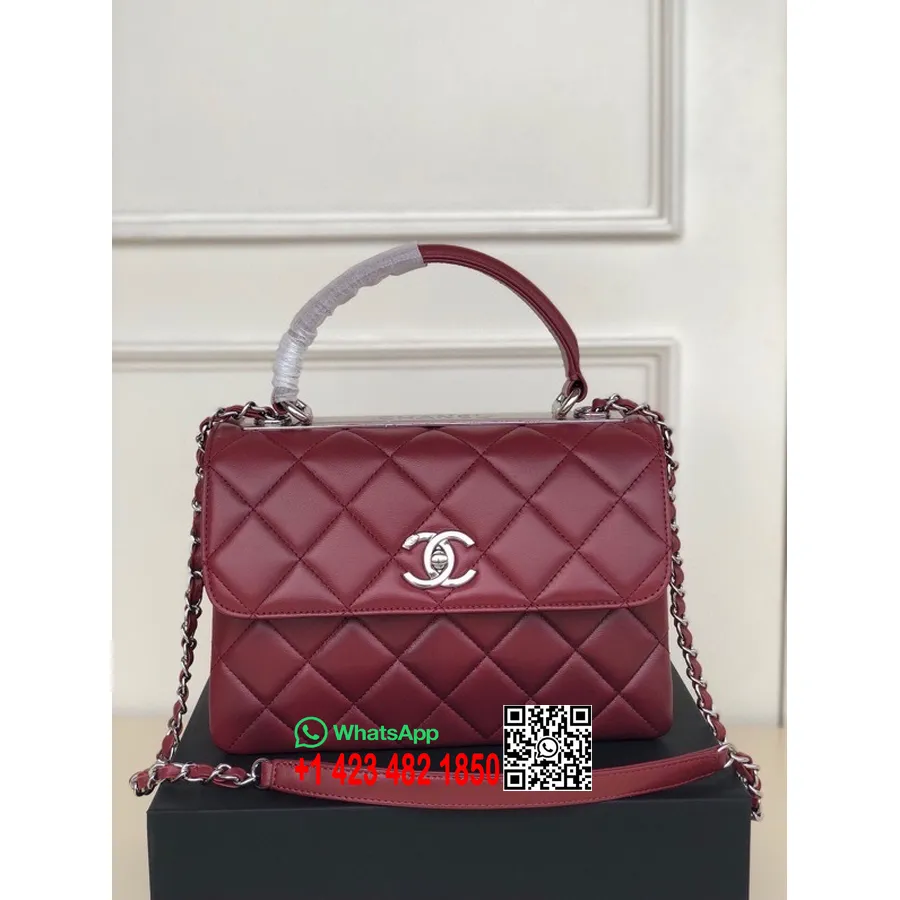 Chanel Stepēta Moderna Cc Soma 25cm As92236 Sudraba Aparatūra Jēra āda 2022 Pavasara/vasaras Kolekcija, Bordo