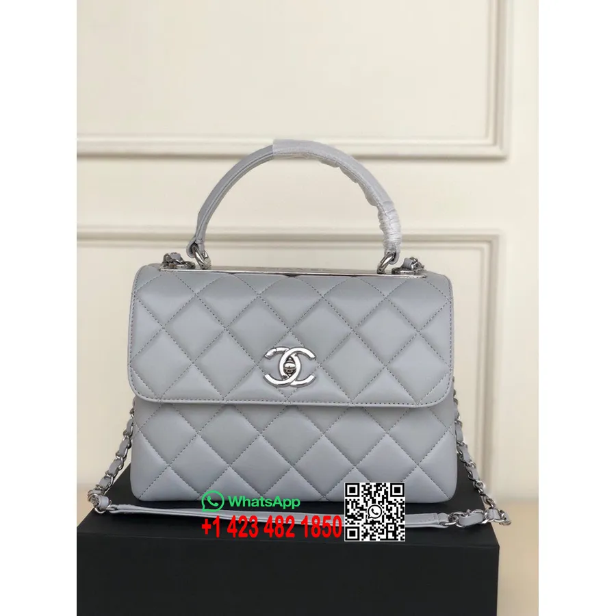 Chanel Stepēta Moderna Cc Soma 25cm As92236 Sudraba Aparatūra Jēra āda 2022 Pavasara/vasaras Kolekcija, Pelēka