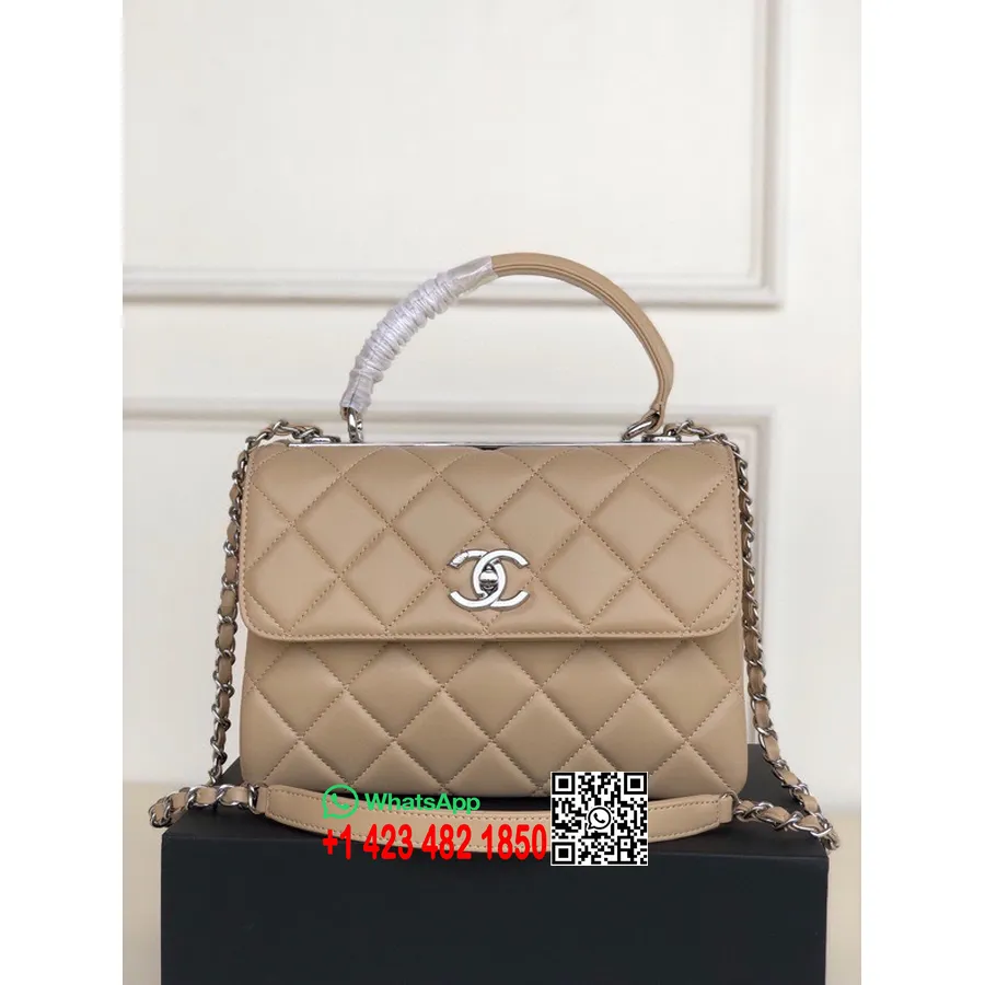 Chanel Stepēta Moderna Cc Soma 25cm As92236 Sudraba Aparatūra Jēra āda 2022 Pavasara/vasaras Kolekcija, Bēša