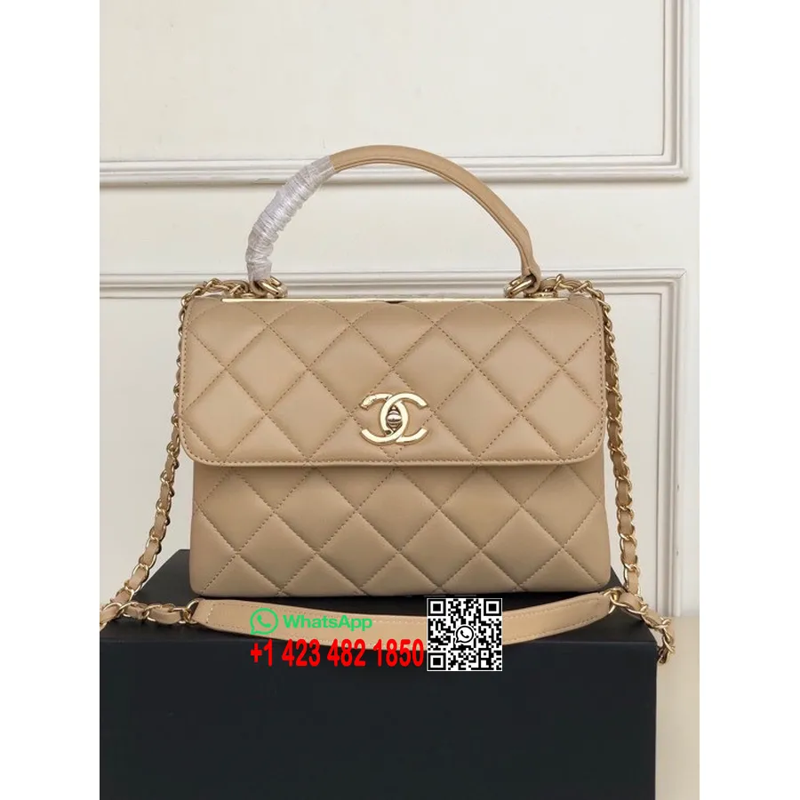 Chanel Stepēta Moderna Cc Soma 25cm As92236 Zelta Aparatūra Jēra āda 2022 Pavasara/vasaras Kolekcija, Bēša