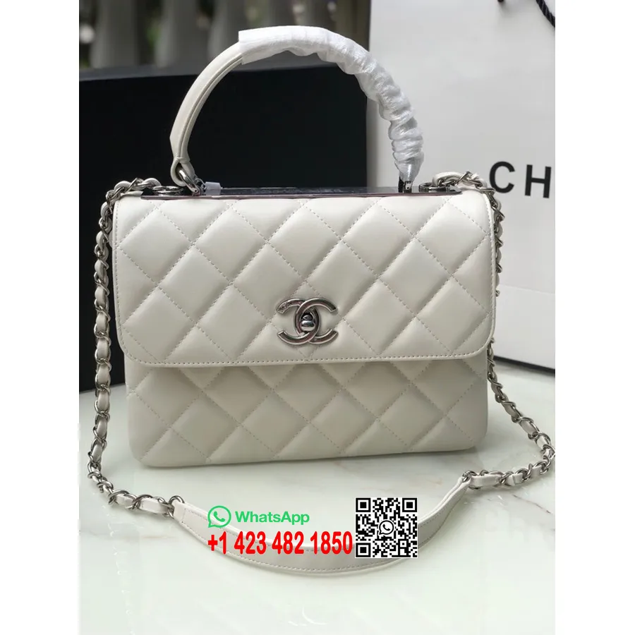 Chanel Prešívaná Trendy Kabelka Cc 25cm As92236 Strieborné Kovanie Jahňacia Koža Kolekcia Jar/leto 2022, Biela