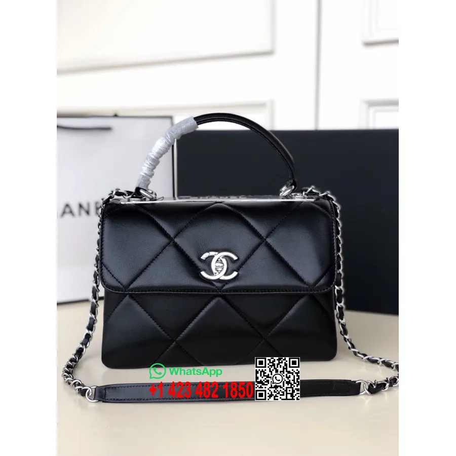 Chanel Prešívaná Trendy Kabelka Cc 25cm As92236 Strieborný Hardvér Z Jahňacej Kolekcie Kože Jar/leto 2022, čierna