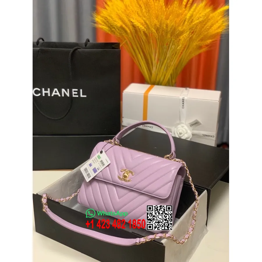 Chanel Chevron Trendy Kabelka Cc 25cm As92236 Zlaté Kovanie Jahňacia Koža Kolekcia Jar/leto 2022, Levanduľa