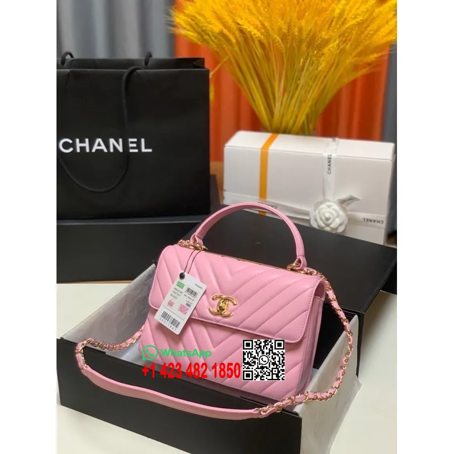 Chanel Chevron Trendy Kabelka Cc 25cm As92236 Zlatá Hardvérová Jahňacia Koža Kolekcia Jar/leto 2022, Ružová