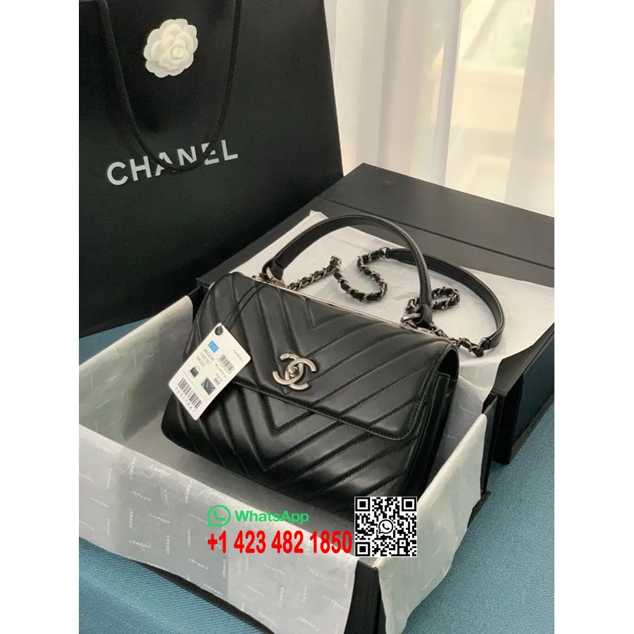 Chanel Chevron Trendy Kabelka Cc 25cm As92236 Starožitné Strieborné Kovanie Jahňacia Koža Kolekcia Jar/leto 2022, čierna