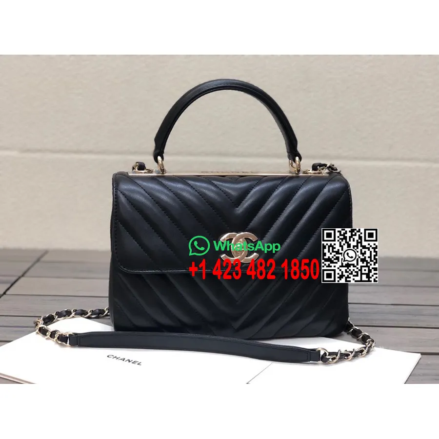 Chanel Chevron Trendy Taška Cc 25cm As92236 Zlatý Hardvér Z Jahňacej Koženej Kolekcie Jar/leto 2022, čierna