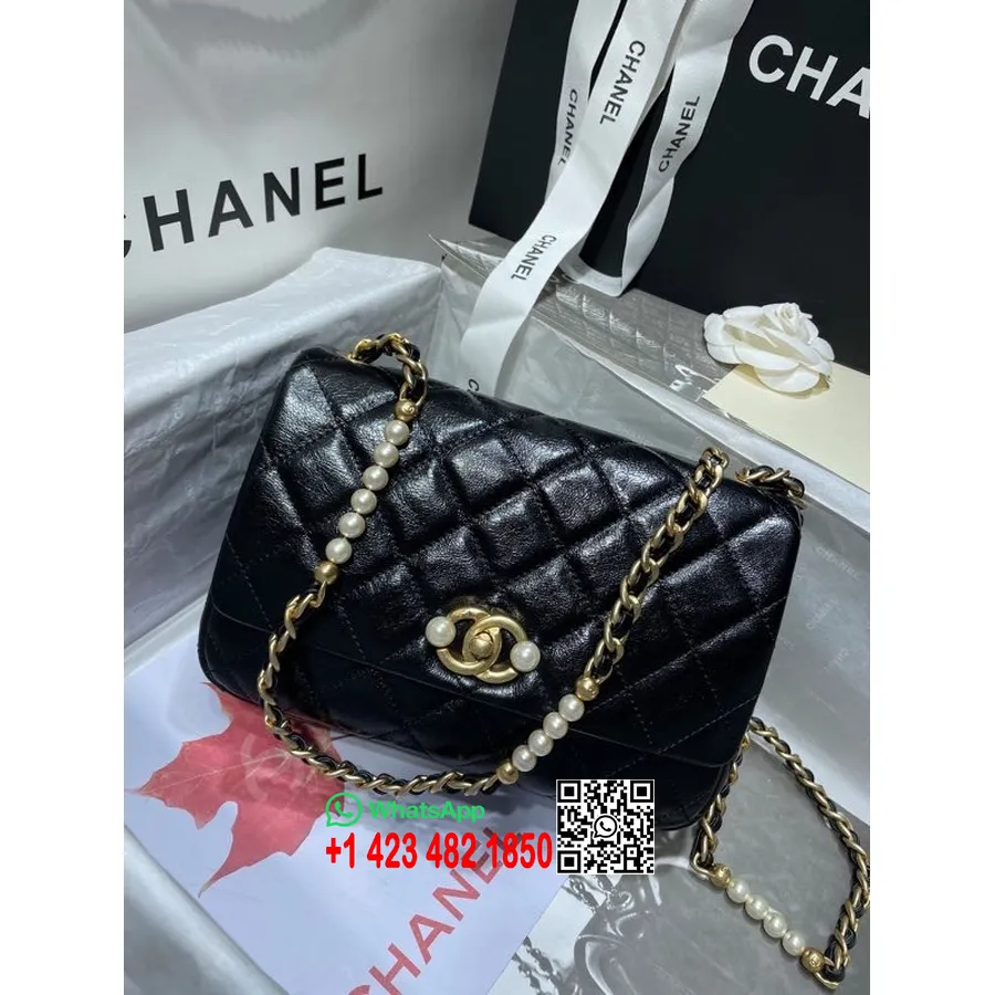 Chanel Mini Inci Kapaklı çanta 23cm As3001 Altın Donanım Dana Deri Döküm/yaz 2022 Koleksiyonu, Siyah