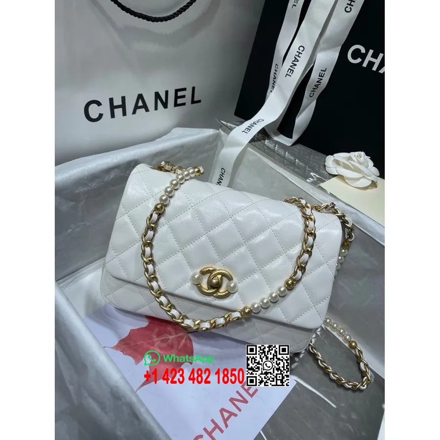 Chanel Mini Inci Kapaklı çanta 23cm As3001 Altın Donanım Dana Deri Döküm/yaz 2022 Koleksiyonu, Beyaz