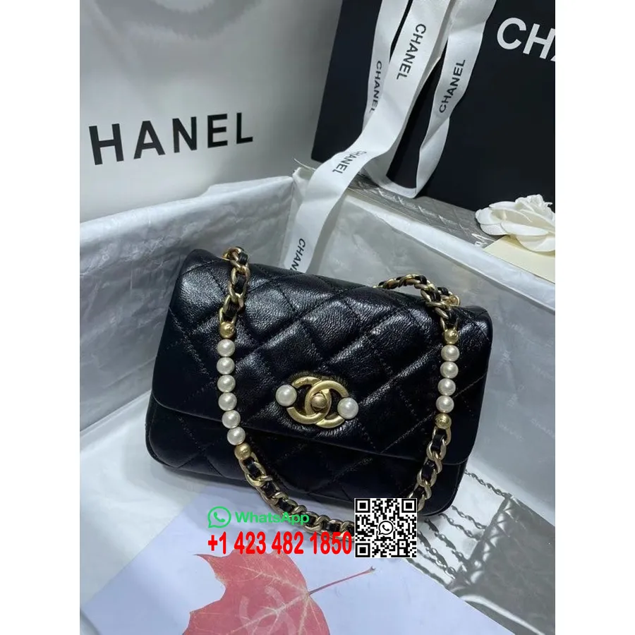 Chanel Mini Perleťová Taška S Chlopní 20cm Jako 3000 Zlatý Hardware Z Telecí Kůže Kolekce Jaro/léto 2022, černá