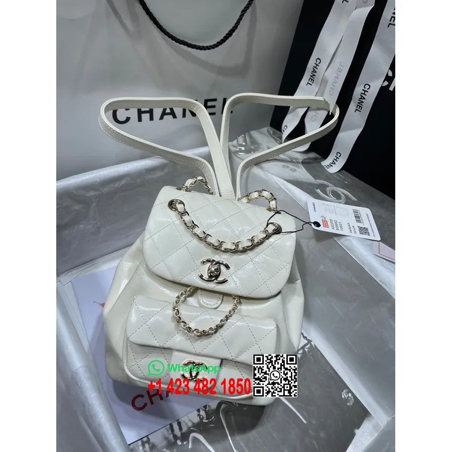 Chanel Duma Sac à Dos 18cm As2908 Matériel Doré Cuir De Veau Collection Printemps/été 2022, Blanc