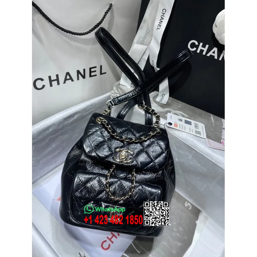 Mochila Chanel Duma 18cm As2908 Herrajes Dorados Piel De Becerro Colección Primavera/verano 2022, Negro