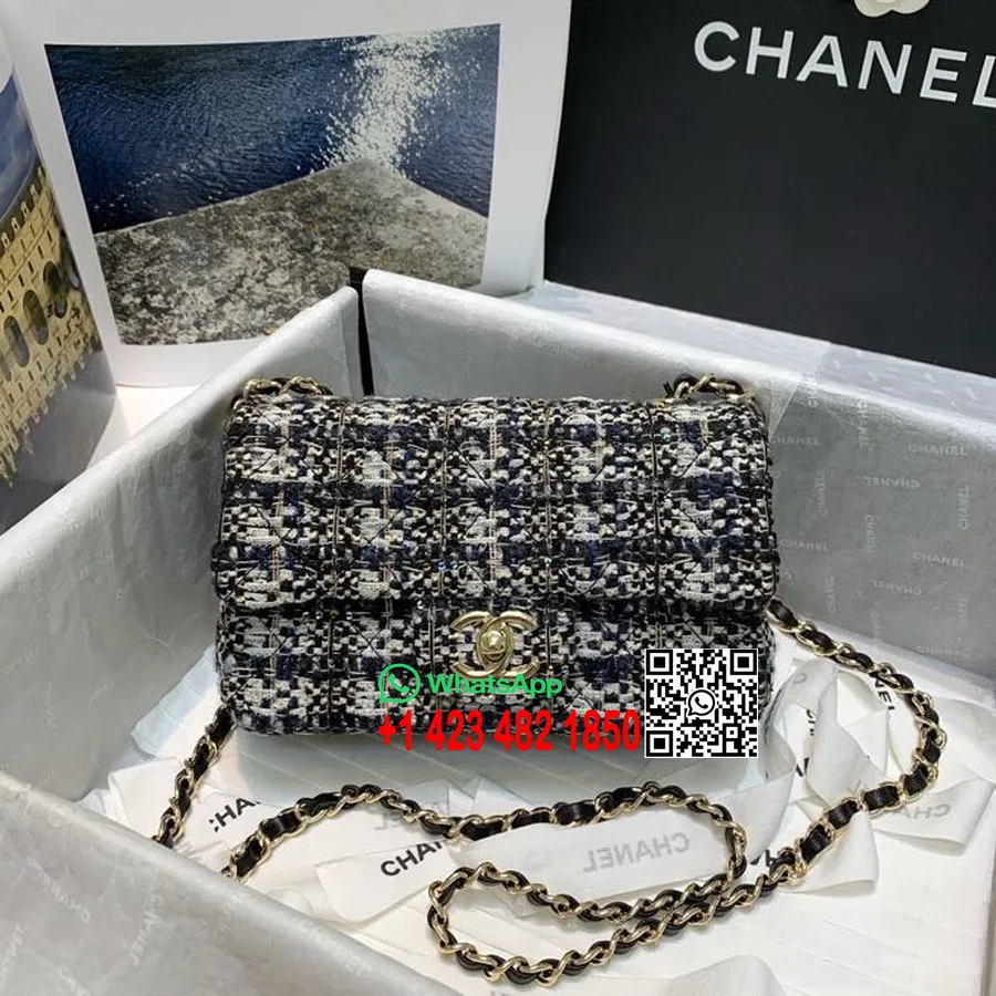 Chanel Tüvit Mini Kapaklı Çanta 20cm A69900 Altın Donanım Kuzu Deri İlkbahar/yaz 2022 Koleksiyonu, Koyu Mavi/karışık