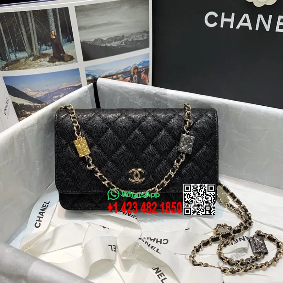 Chanel Charm WOC  Bag 10cm AS81163 Gold Hardware Grained Calfskin Leather Spring/Summer 2022 Collection, Black