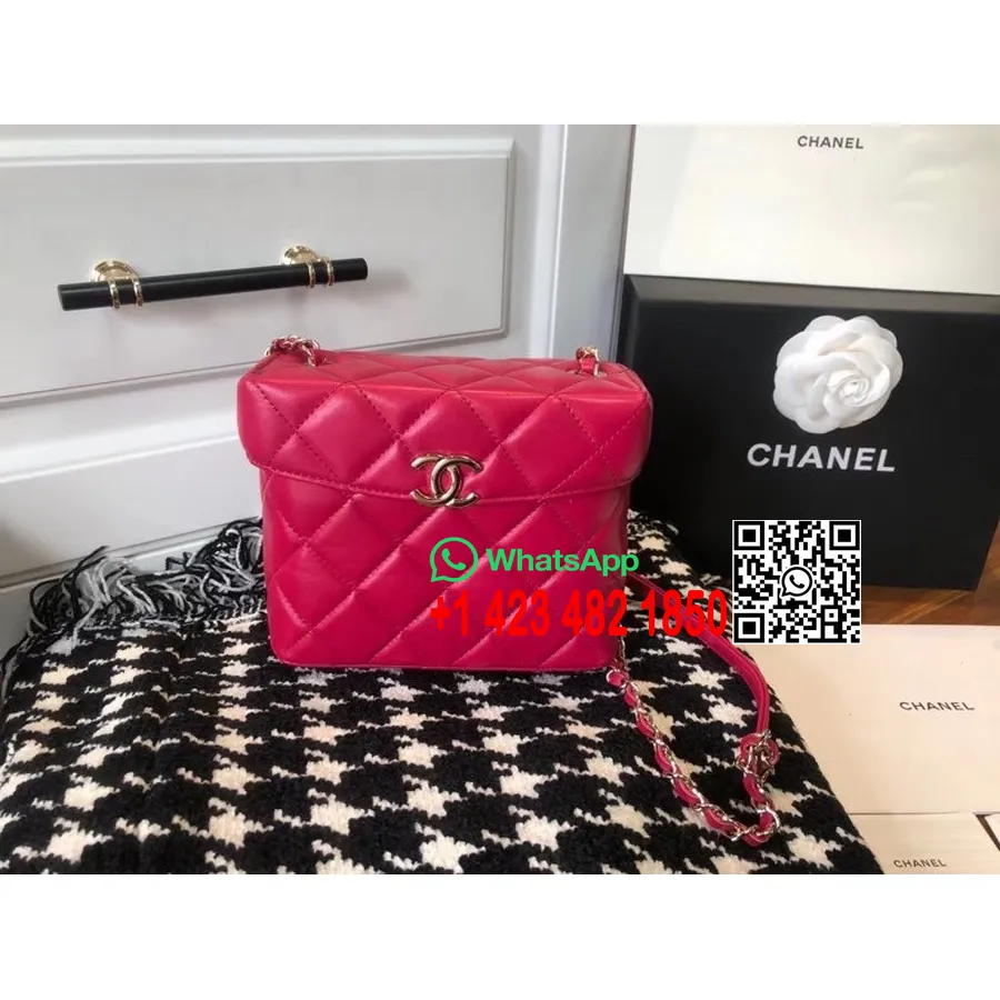 Chanel Kapitone Kutu çanta 16cm As2877 Altın Donanım Kuzu Deri Kopyaları/yaz 2022 Koleksiyonu, Kırmızı