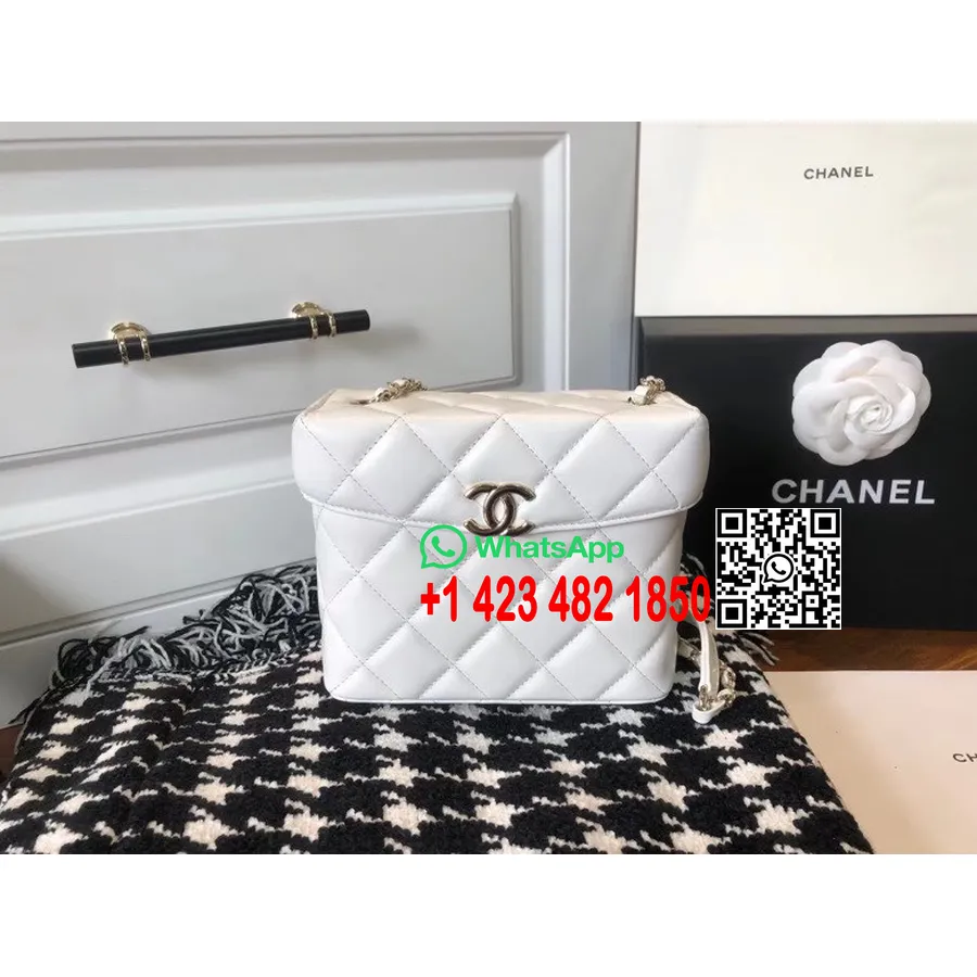 Chanel Kapitone Kutu çanta 16cm As2877 Altın Donanım Kuzu Deri Kayıtları/yaz 2022 Koleksiyonu, Beyaz