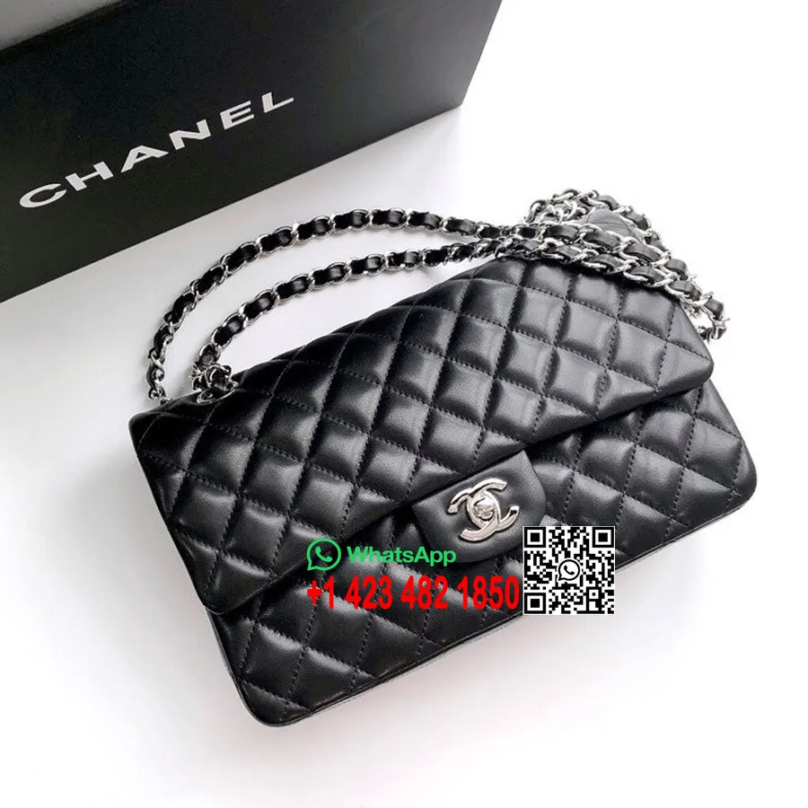 Bolso Clásico Con Solapa De Chanel 25 Cm As1112 Herrajes Plateados Piel De Cordero Colección Primavera / Verano 2022, Negro