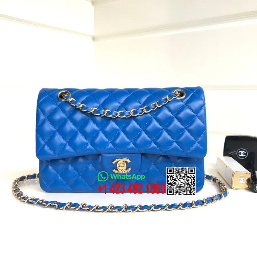 Bolso Clásico Con Solapa Chanel 25 Cm As1112 Herrajes Dorados Piel De Cordero Colección Primavera / Verano 2022, Azul Eléctrico