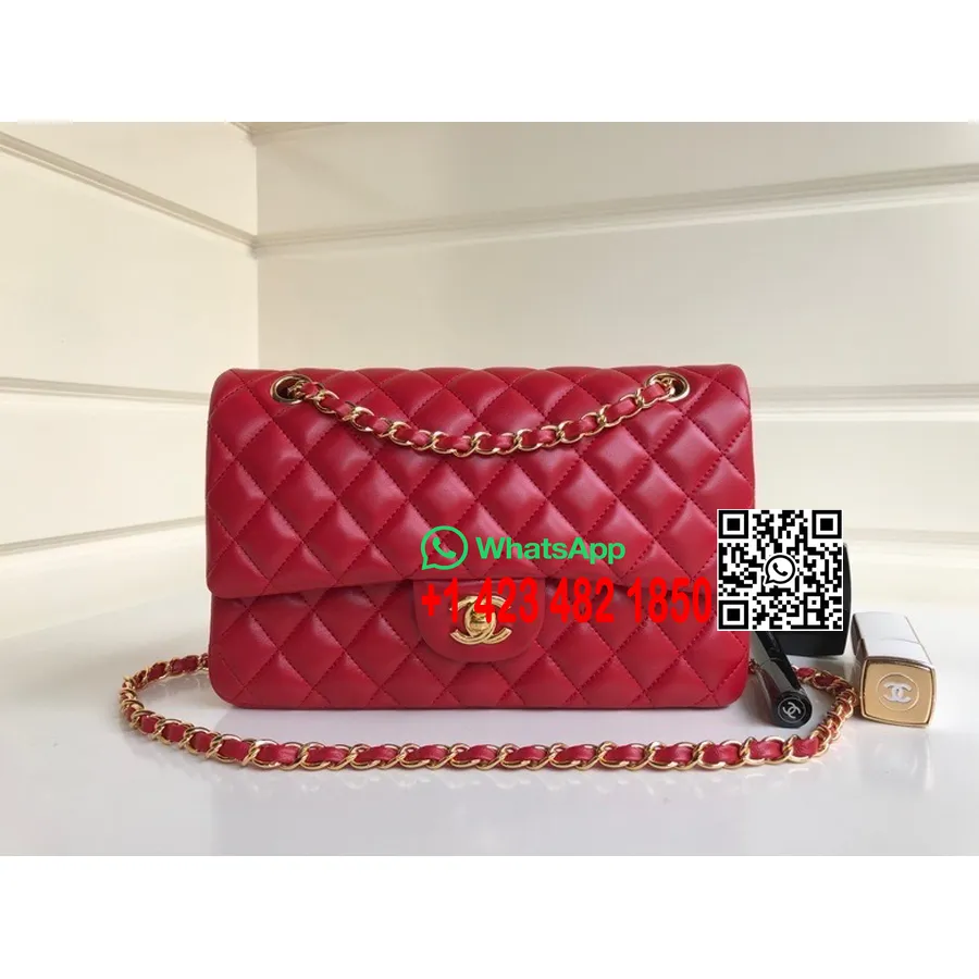 Bolso Clásico Con Solapa De Chanel 25 Cm As1112 Herrajes Dorados Piel De Cordero Colección Primavera / Verano 2022, Rojo