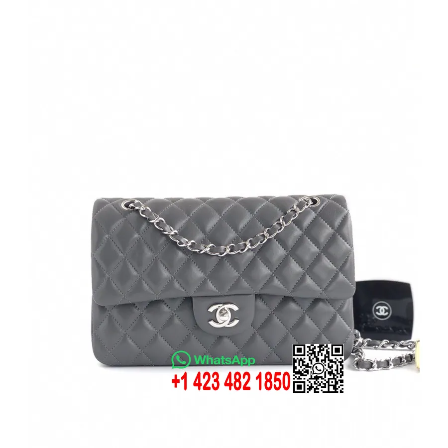 Bolso Clásico Con Solapa Chanel 25 Cm As1112 Herrajes Plateados Piel De Cordero Colección Primavera/verano 2022, Gris