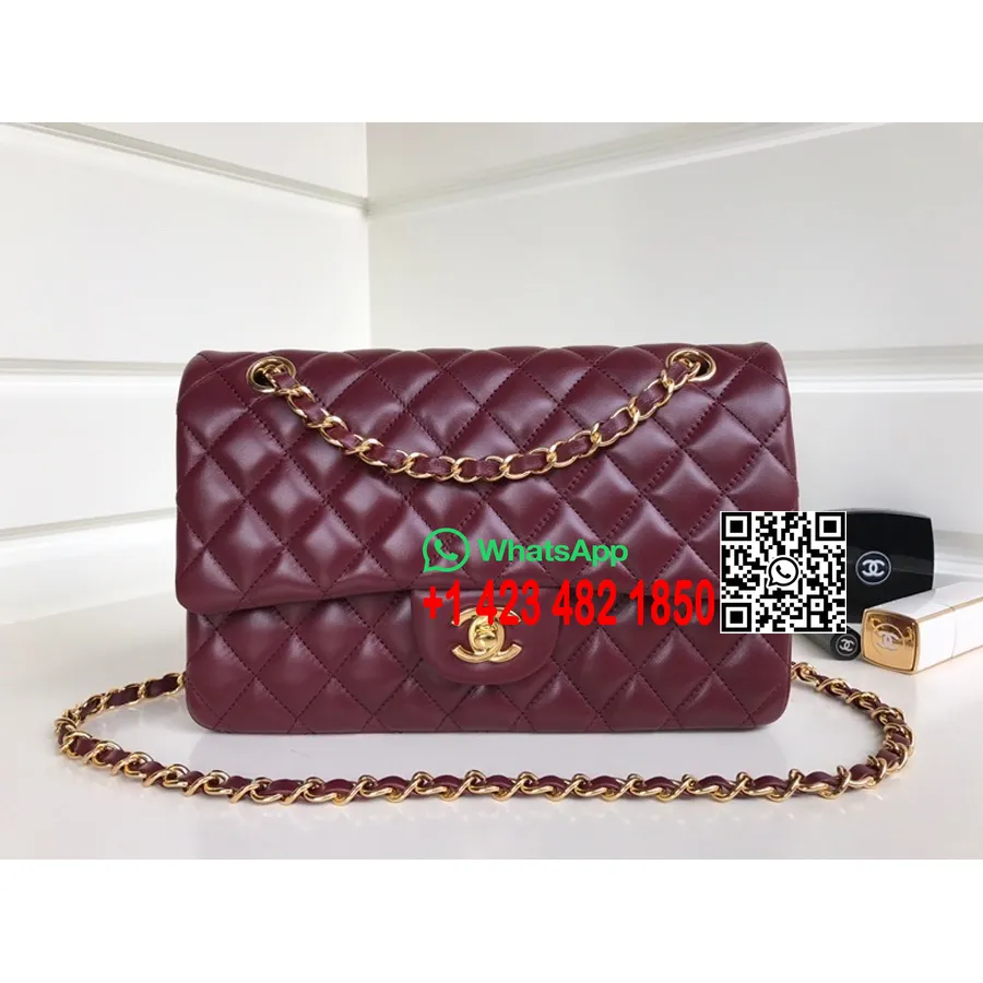 Chanel Klassikaline Klappkott 25cm As1112 Kullast Riistvara Lambanahast Kevad/suvi 2022 Kollektsioon, Burgundia