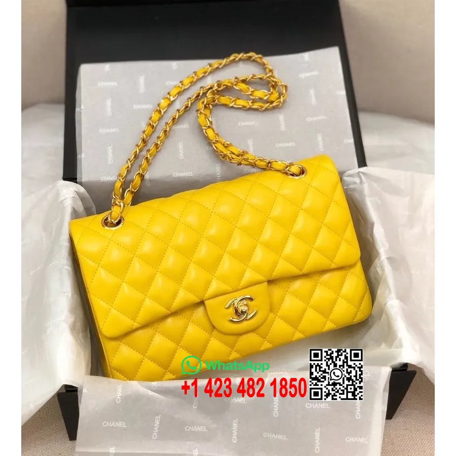 Chanel Classic Flap Bag 25cm ως 1112 χρυσό Hardware δέρμα αρνιού συλλογή άνοιξη/καλοκαίρι 2022, κίτρινο