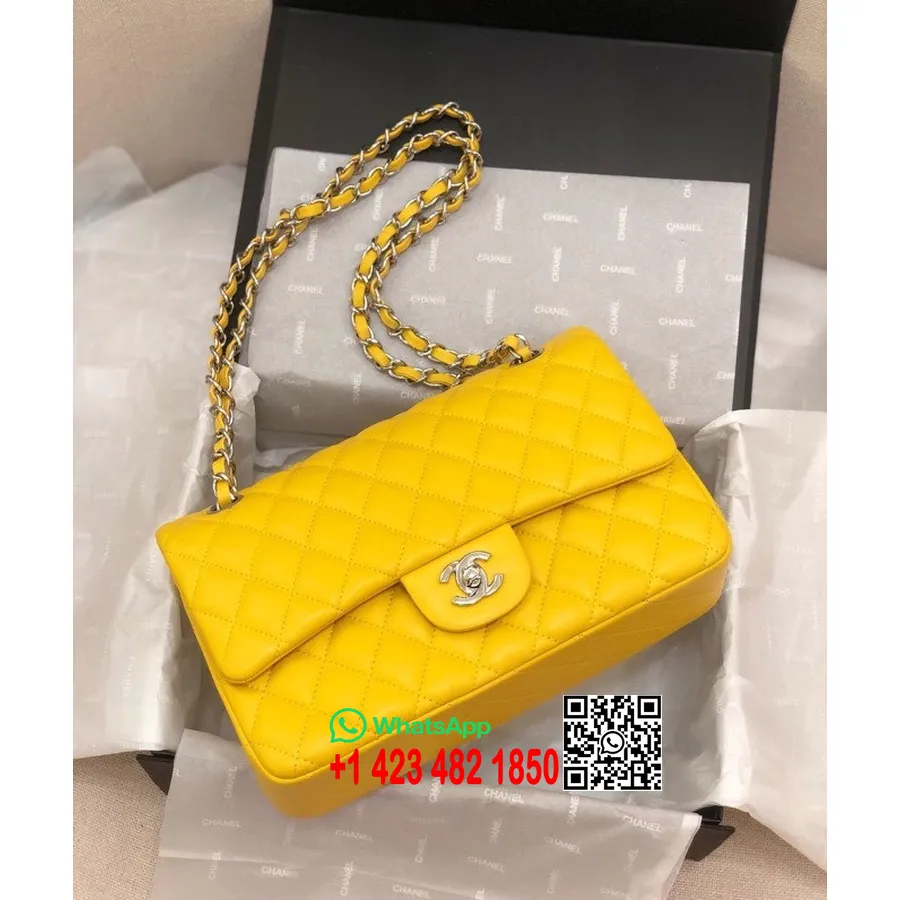 Chanel Classic Flap Bag 25cm As1112 ασημί Hardware δέρμα αρνιού συλλογή άνοιξη/καλοκαίρι 2022, κίτρινο