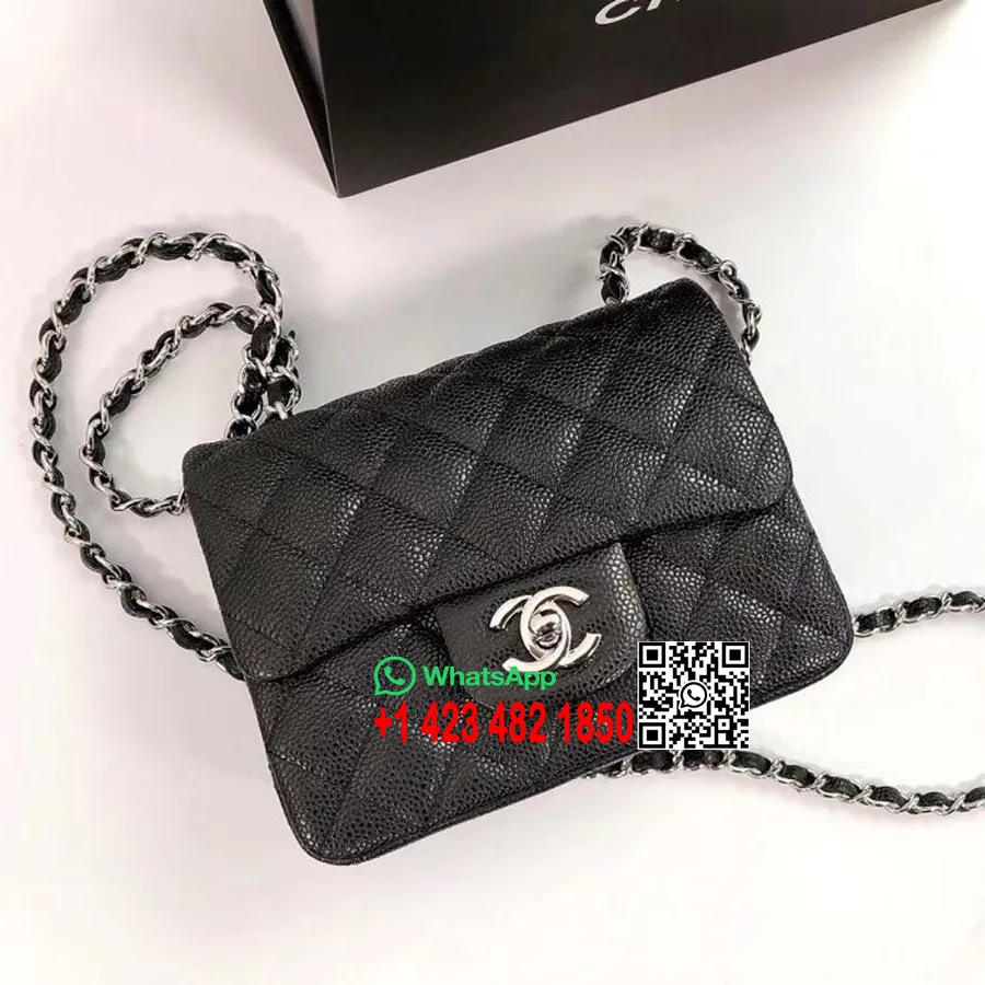 Chanel Classic Mini Flap Bag 18cm AS1115 Silver Hardware Grained Calfskin Leather Spring/Summer 2022 Collection, Black