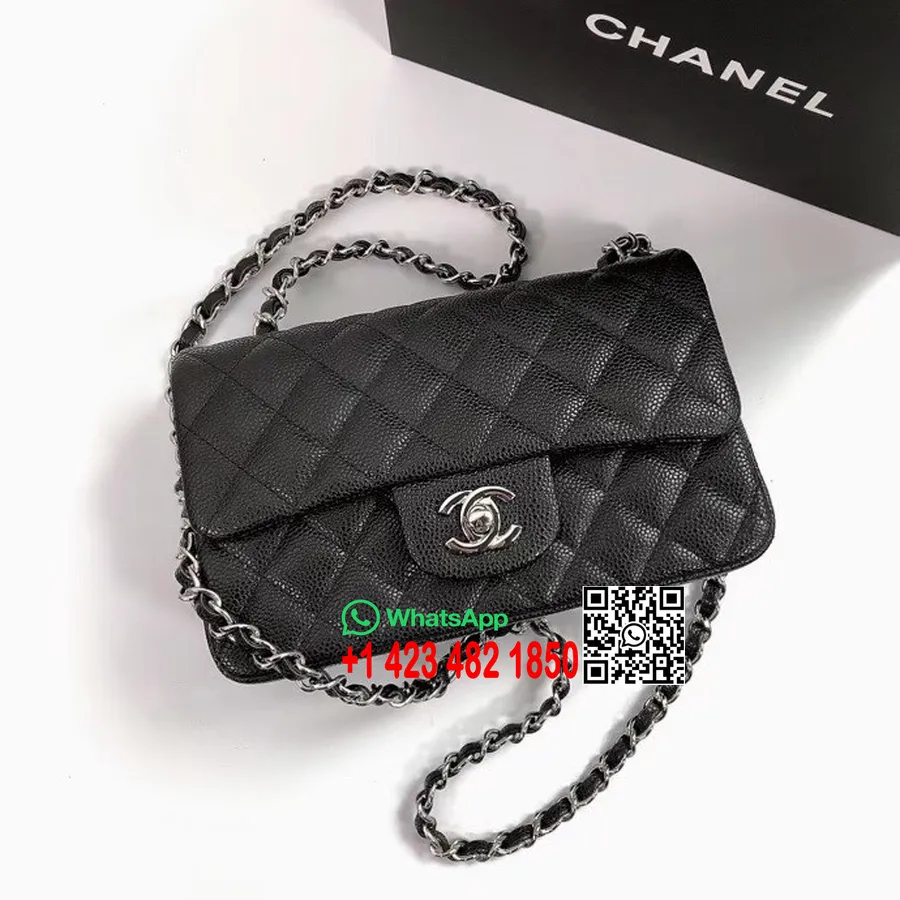 Chanel Classic Mini Kapaklı Çanta 20cm As1116 Gümüş Donanım Damarlı Dana Deri İlkbahar/yaz 2022 Koleksiyonu, Siyah