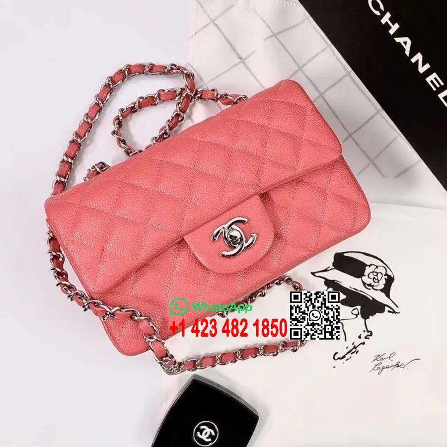 Chanel Classic Mini Kapaklı Çanta 20cm As1116 Gümüş Donanım Damarlı Dana Deri İlkbahar/yaz 2022 Koleksiyonu, Metalik Pembe