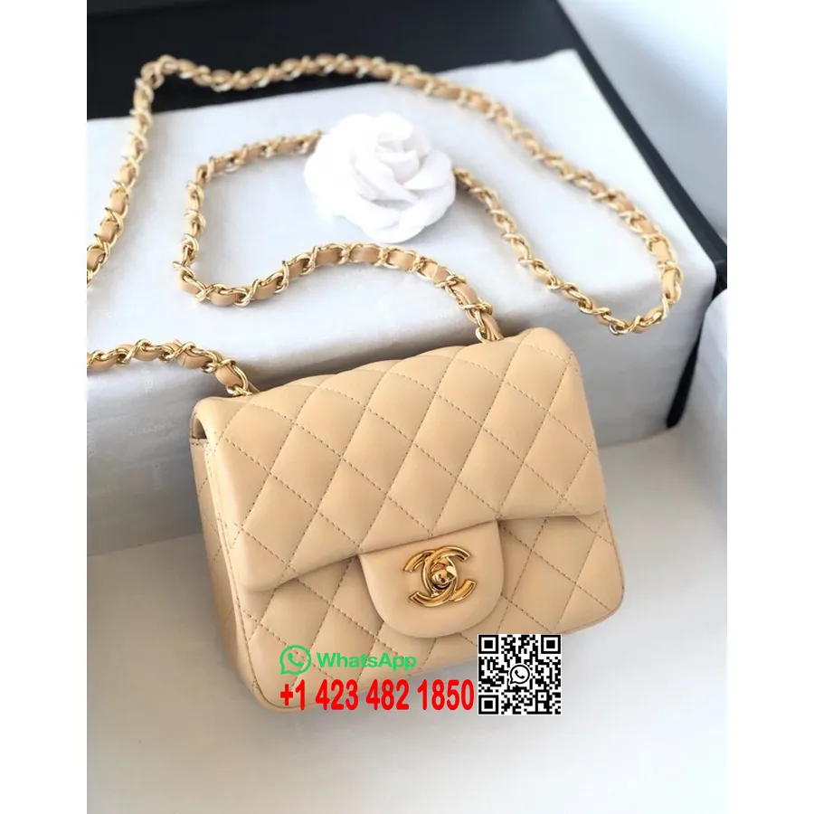 Chanel Classic Mini Sac à Rabat 18cm As1115 Matériel Doré Cuir D'agneau Collection Printemps/été 2022, Beige