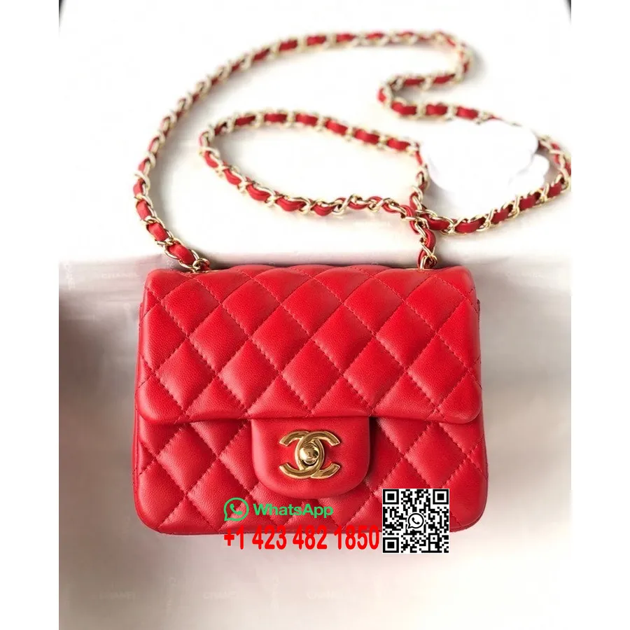 Chanel Classic Mini Sac à Rabat 18cm As1115 Matériel Doré Cuir D'agneau Collection Printemps/été 2022, Rouge