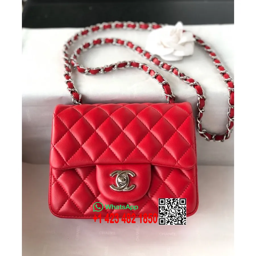 Chanel Classic Mini Sac à Rabat 18cm As1115 Matériel Argenté Cuir D'agneau Collection Printemps/été 2022, Rouge