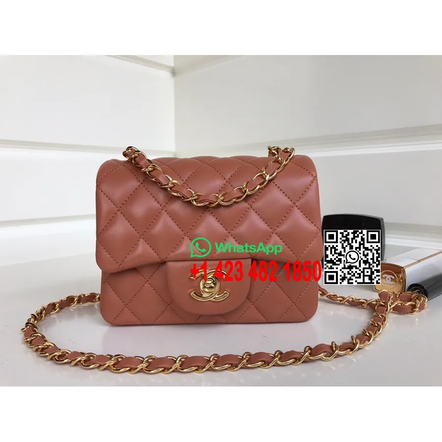 Chanel Klassikaline Mini Klappkott 18cm As1115 Kullast Riistvara Lambanahast Kevad/suvi 2022 Kollektsioon, Pruun