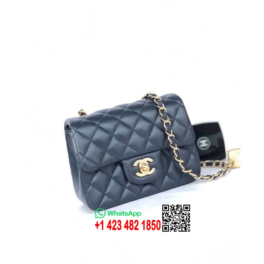 Chanel Classic Mini Klappkott 18cm As1115 Kullast Riistvara Lambanahast Kevad/suvi 2022 Kollektsioon, Tumesinine