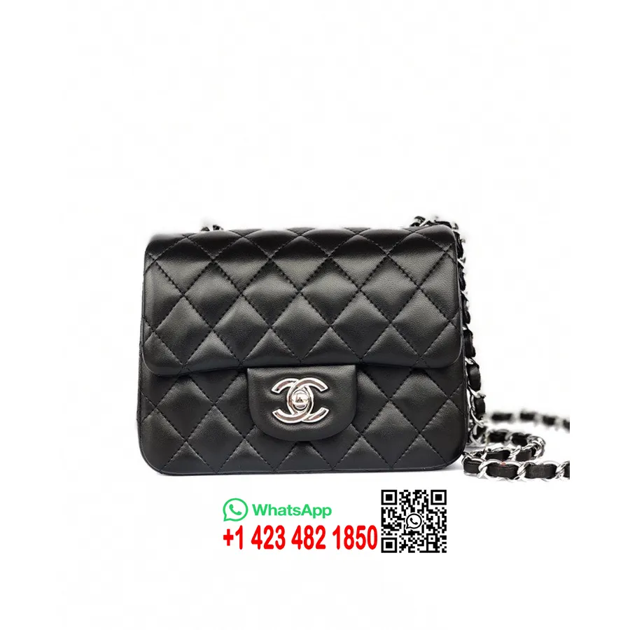 Chanel Classic Mini Klappkott 18cm As1115 Riistvara Lambanahast Kevad/suvi 2022 Hõbe Kollektsioon, Must