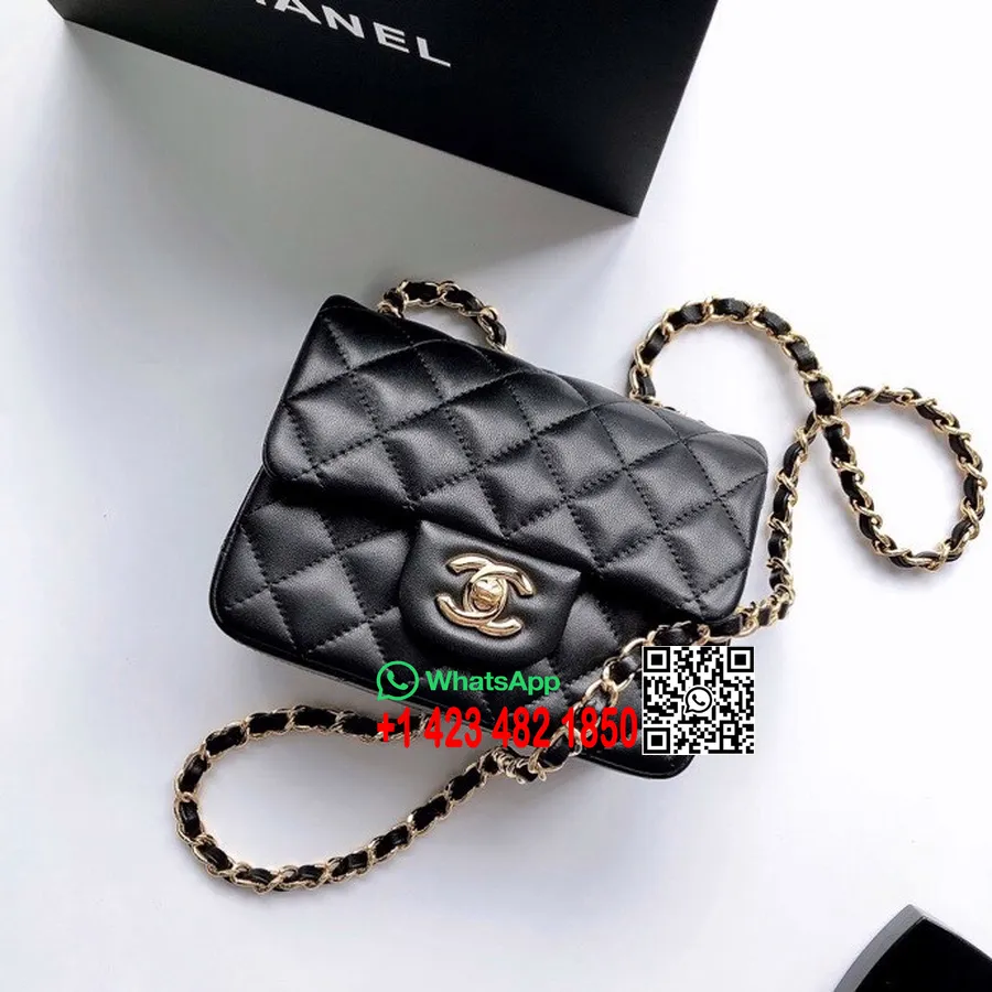 Geantă Chanel Clasică Mini Cu Clapă 18 Cm As1115 Feronerie Aurie Piele De Miel Colecția Primăvară/vară 2022, Negru