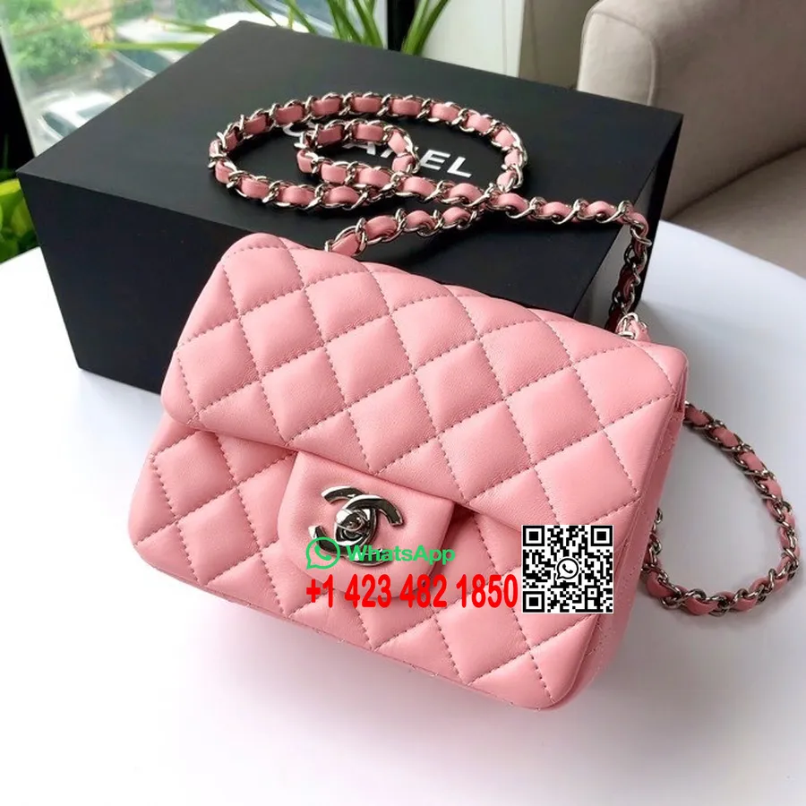 Geantă Chanel Clasică Mini Cu Clapă 18 Cm As1115 Feronerie Argintie Piele De Miel Colecția Primăvară/vară 2022, Roz