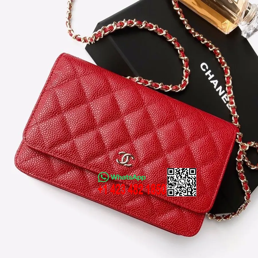 Chanel Woc çanta 20cm As81165 Damarlı Dana Deri Altın Donanım İlkbahar/yaz 2022 Koleksiyonu, Kırmızı