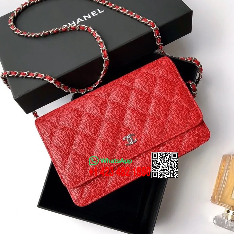 Chanel Woc çanta 20 Cm As81165 Damarlı Dana Deri Gümüş Donanım İlkbahar/yaz 2022 Koleksiyonu, Kırmızı