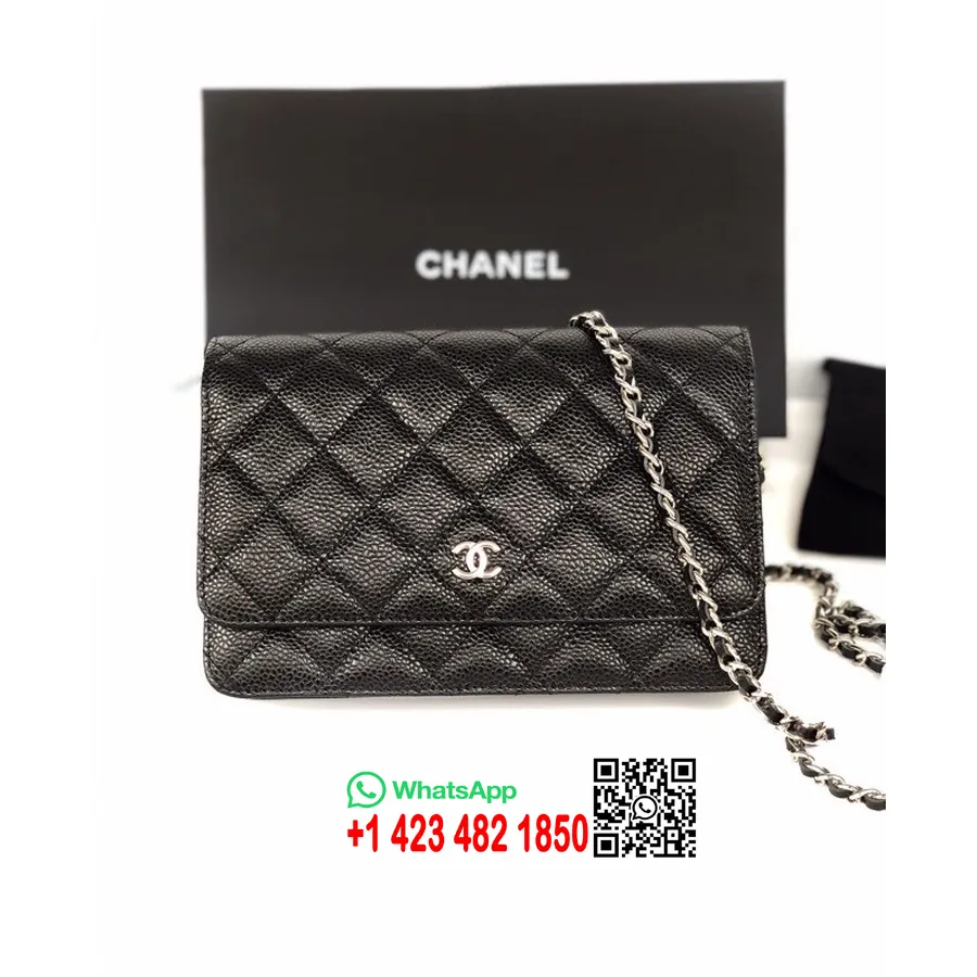 Chanel Woc çanta 20 Cm As81165 Damarlı Dana Deri Gümüş Donanım İlkbahar/yaz 2022 Koleksiyonu, Siyah