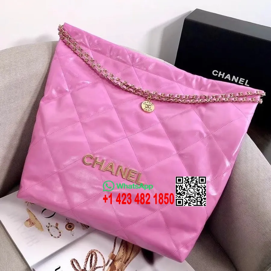 Chanel Tavaline Kandekott 50 Cm As3262 Vasikanahast Kullast Riistvara 2022 Kevad/suvi Kollektsioon, Kuum Roosa