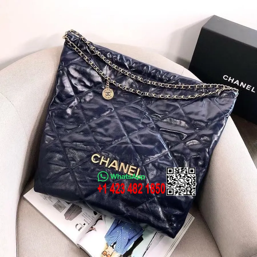 Chanel Vienkārša Soma 50 cm As3262 Teļa ādas Zelta Aparatūras 2022. gada Pavasara/vasaras Kolekcija, Tumši Zila