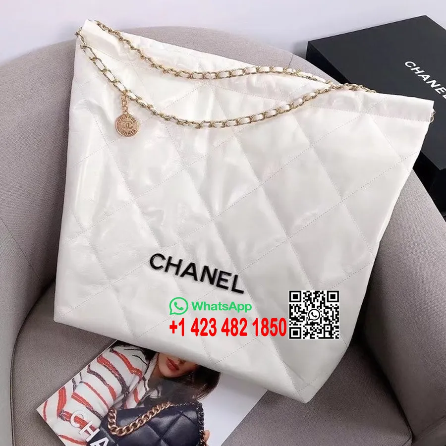 Chanel Vienkārša Soma 50 Cm As3262 Teļa ādas Melna Aparatūras 2022. Gada Pavasara/vasaras Kolekcija, Balta