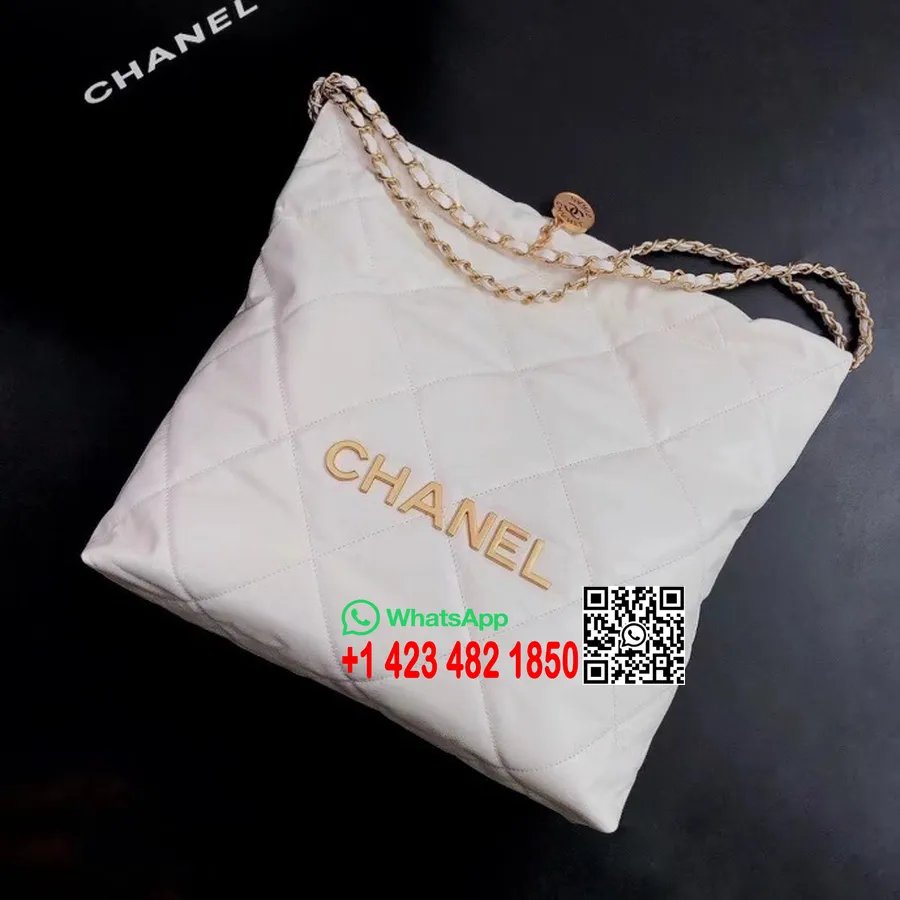 Chanel Sima Hordtáska 40 Cm As3261 Borjúbőr Arany Hardver 2022 Tavaszi/nyári Kollekció, Fehér