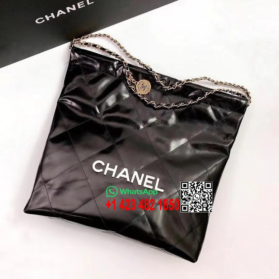 Chanel Sacola Lisa 40 Cm As3261 Couro De Bezerro Hardware Branco Coleção Primavera / Verão 2022, Preto