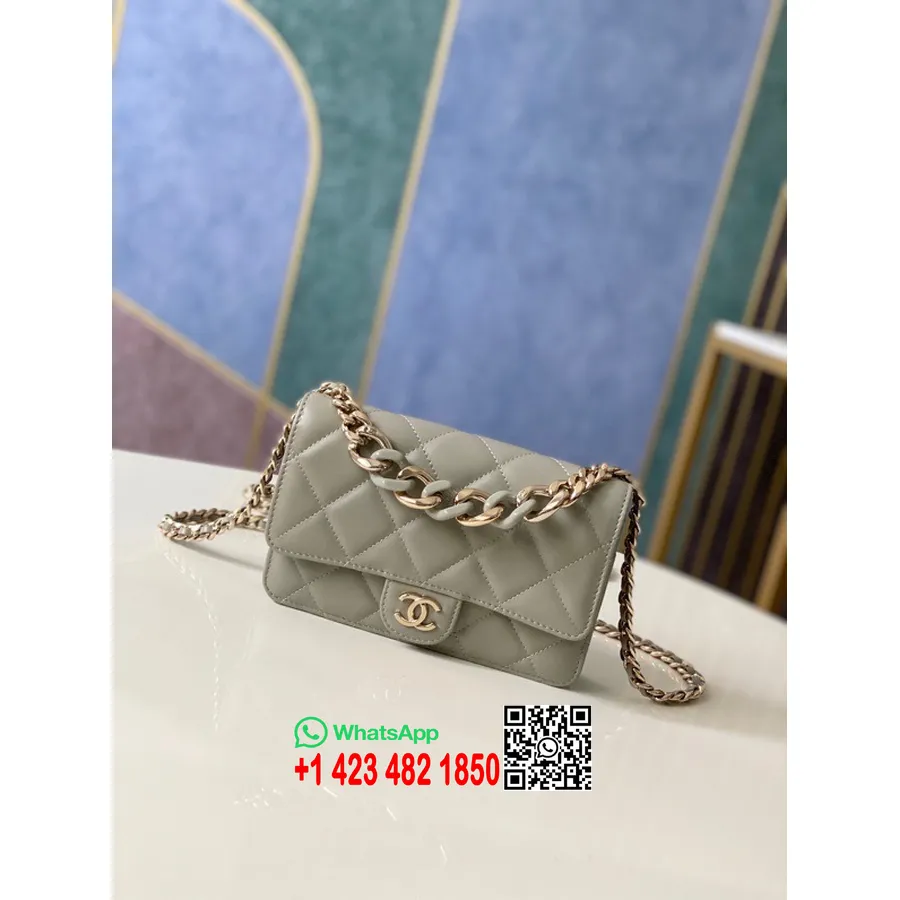 Bolsa Woc Acolchoada Clássica Chanel 20cm As81171 Couro De Cordeiro Couro Dourado Coleção Primavera/verão 2022, Cinza