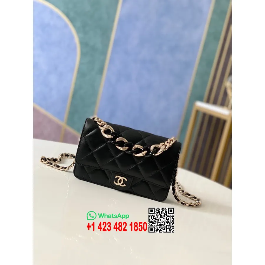 Bolsa Chanel Clássica Acolchoada Woc 20cm As81171 Couro De Cordeiro Couro Dourado Coleção Primavera/verão 2022, Preto